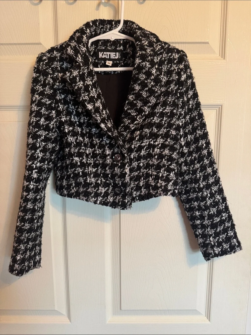 Katie J NYC Black and White Tweed Cropped Blazer